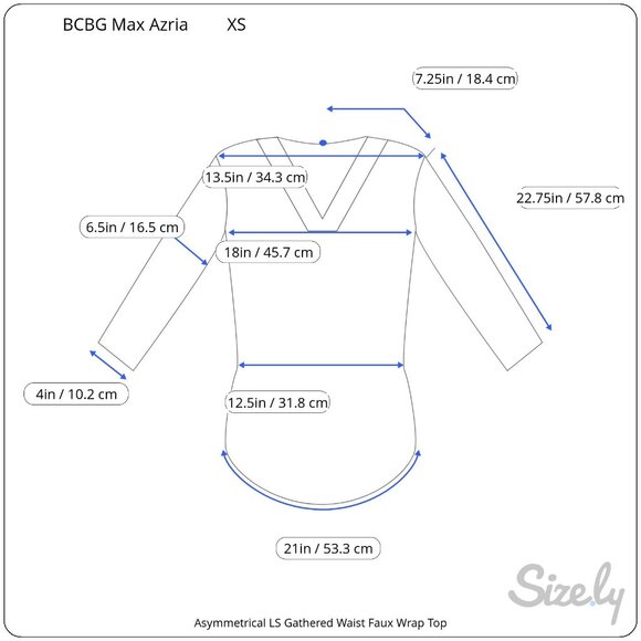 BCBG Max Azria Asymmetrical Long Sleeve Gathered Waist Faux Wrap Top XS NWT - Picture 7 of 7
